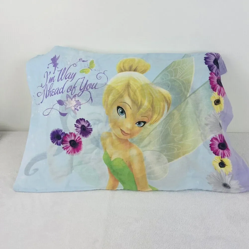 Disney Tinker Bell and Fairies Blue Floral Pillow Case Flitterific Reversible